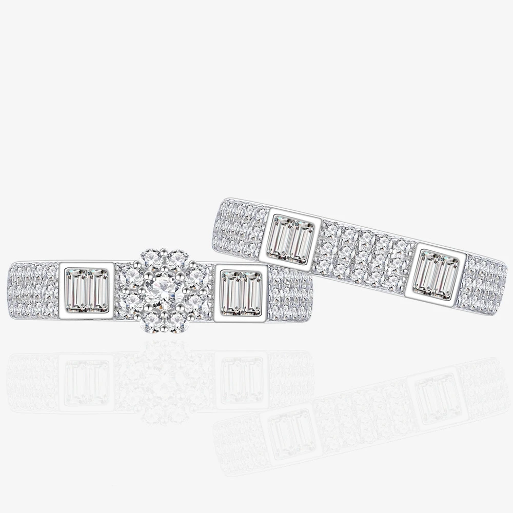 

Pure 925 Sterling Silver Women Wedding Ring Set Luxury Shine Zircon Rings For Women Bride Anniversary Wedding Jewelry Gifts