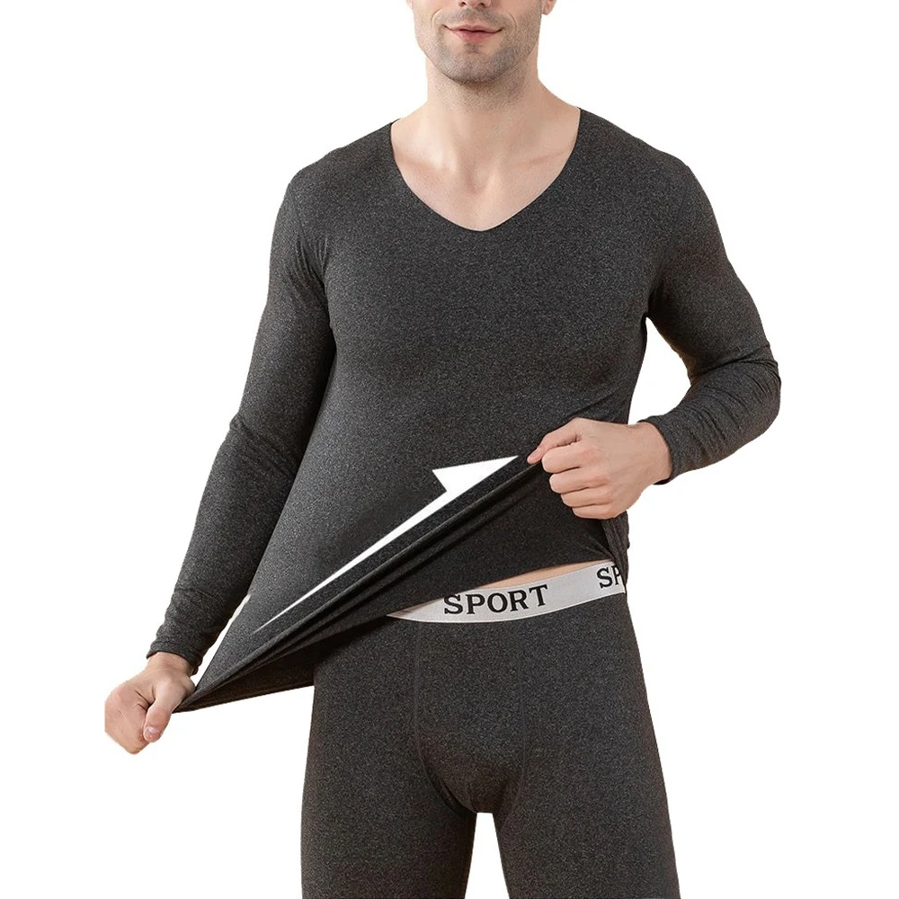 

Men Thermal Underwear Set Seamless Tight Botttom Wear Winter Fleece Lined Long Johns Thick Solid Top Elasticity Casual Pajamas