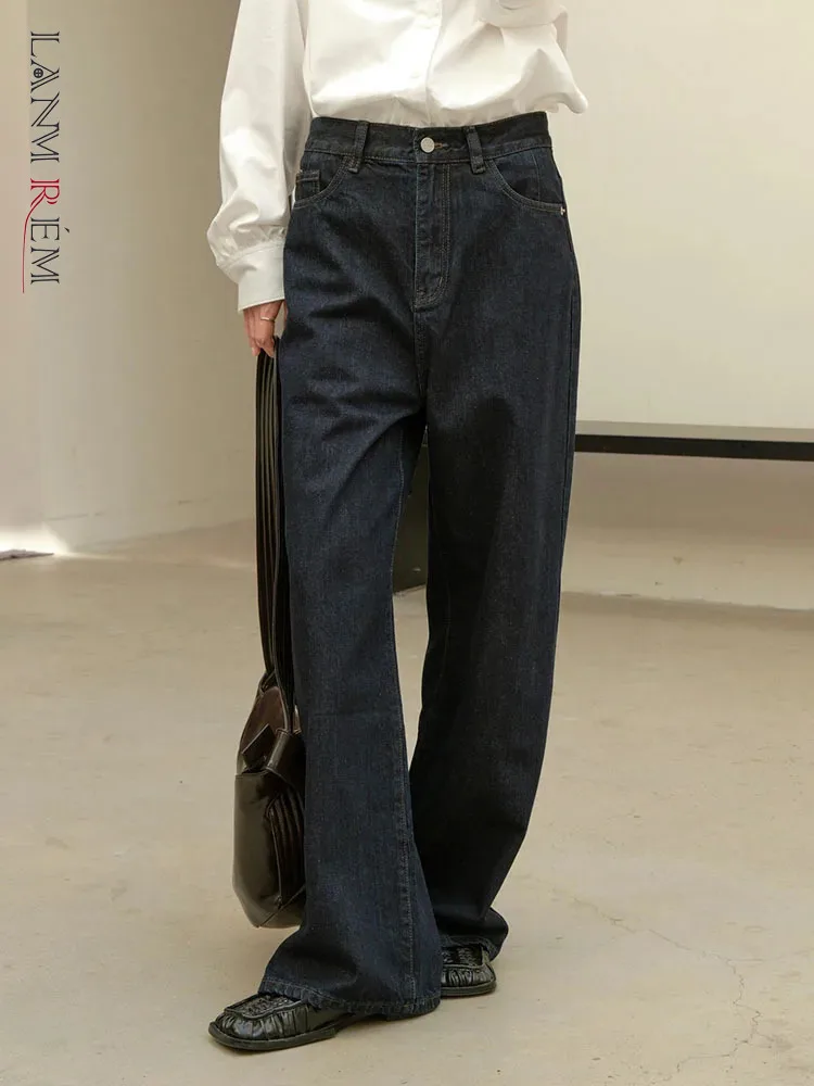 

Винтажные офисные женские джинсы [LANMREM], прямые широкие джинсовые брюки с высокой талией, Повседневная Свободная одежда, новинка весны 2024