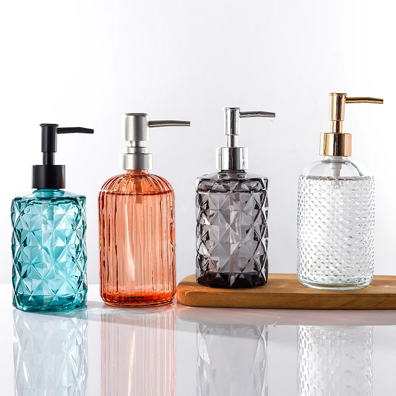 

330/400ml Glass Hand Sanitizer Bottle Pressure Pump Shampoo Conditioner Bottles European-style Shower Gel Bottle Empty Container