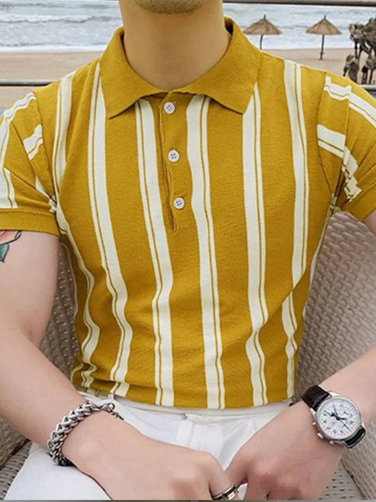 Men's Slim Fit Striped Knit Sweater - Collared Short Sleeve T-Shirt for Business Polo Shirt
Men's Slim Fit Striped Knit Sweater - Collared Short Sleeve T-Shirt for Business Polo Shirt