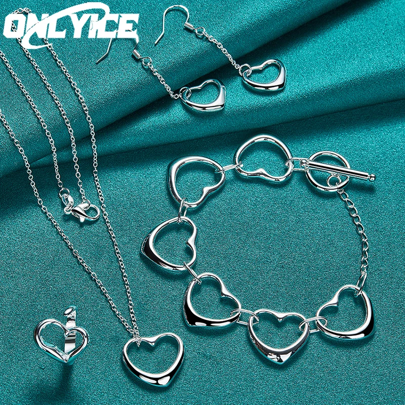 New 925 Sterling Silver Jewelry Set For Woman Love Heart Pendant Necklace Bracelet Ring Earring Fashion Party Charm Wedding Gift
New 925 Sterling Silver Jewelry Set For Woman Love Heart Pendant Necklace Bracelet Ring Earring Fashion Party Charm Wedding Gift