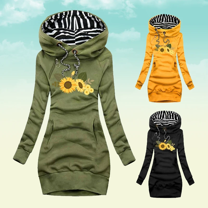 2022 Autumn Women Hoodie Pullover Long Sleeve Dress Striped Flower Print Hooded Tops Drawstring Sweatshirts Slim Casual 
2022 Autumn Women Hoodie Pullover Long Sleeve Dress Striped Flower Print Hooded Tops Drawstring Sweatshirts Slim Casual