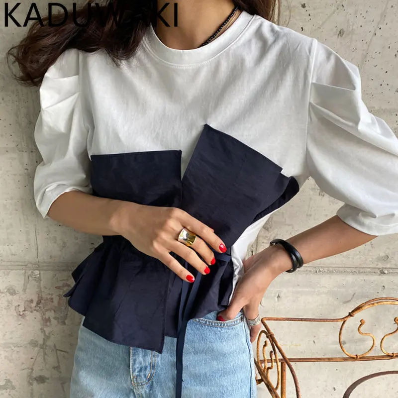 Summer Fake Two Pieces Casual Tees Splice Color Contrast Half Sleeve O-Neck Slim Fit Bottom Tops Femme Simple Elegant T-Shirts
Summer Fake Two Pieces Casual Tees Splice Color Contrast Half Sleeve O-Neck Slim Fit Bottom Tops Femme Simple Elegant T-Shirts
