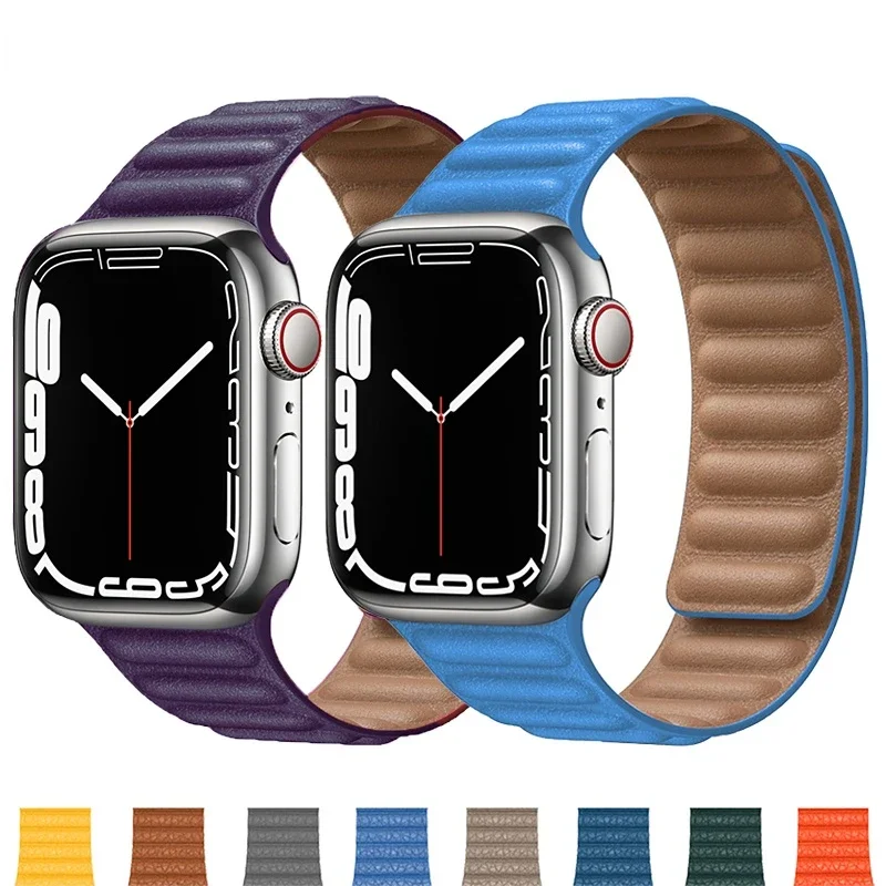 

Leather Link For Apple watch band 44mm 40mm 41mm 45mm 42mm 38mm Watchband Magnetic Loop bracelet iWatch Serie 3 4 5 SE 6 7 strap