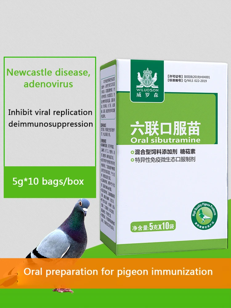 Pigeon Six Vaccine Oral 5g*10 Bags Pigeon with Young Pigeon Crooked Neck Turn Head Cough Eye Face Swelling Prevention of Drinkin 
Pigeon Six Vaccine Oral 5g*10 Bags Pigeon with Young Pigeon Crooked Neck Turn Head Cough Eye Face Swelling Prevention of Drinkin