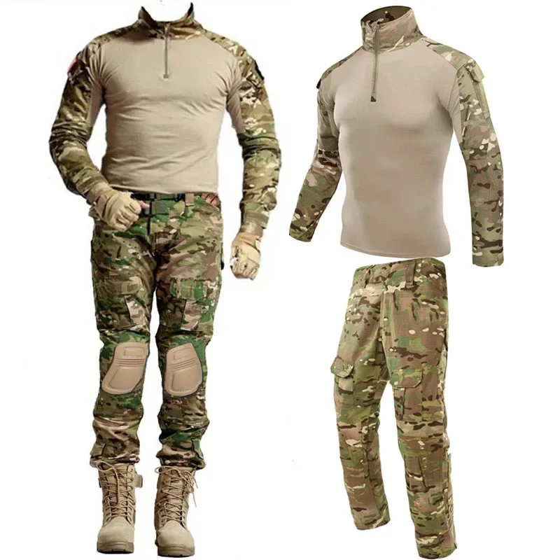 

Tactical Camouflage Suit Men Clothing Military Uniform Airsoft Paintball Cargo Pants with Pads Hiking Combat Shirts Army Suit