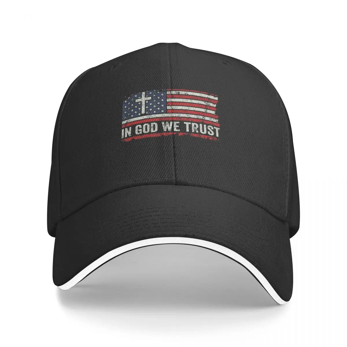 

New In God We Trust - Vintage USA Flag Cross Patriotic Christian T-Shirt Baseball Cap |-F-| Anime Hat Elegant Women's Hats Men's