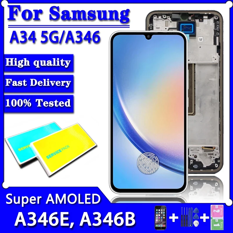 ЖК-дисплей 6,6 дюйма Super AMOLED для Samsung A34 A346, сенсорный экран с дигитайзером для samsung A34 5G LCD A346B A346U A346E, экран
ЖК-дисплей 6,6 дюйма Super AMOLED для Samsung A34 A346, сенсорный экран с дигитайзером для samsung A34 5G LCD A346B A346U A346E, экран