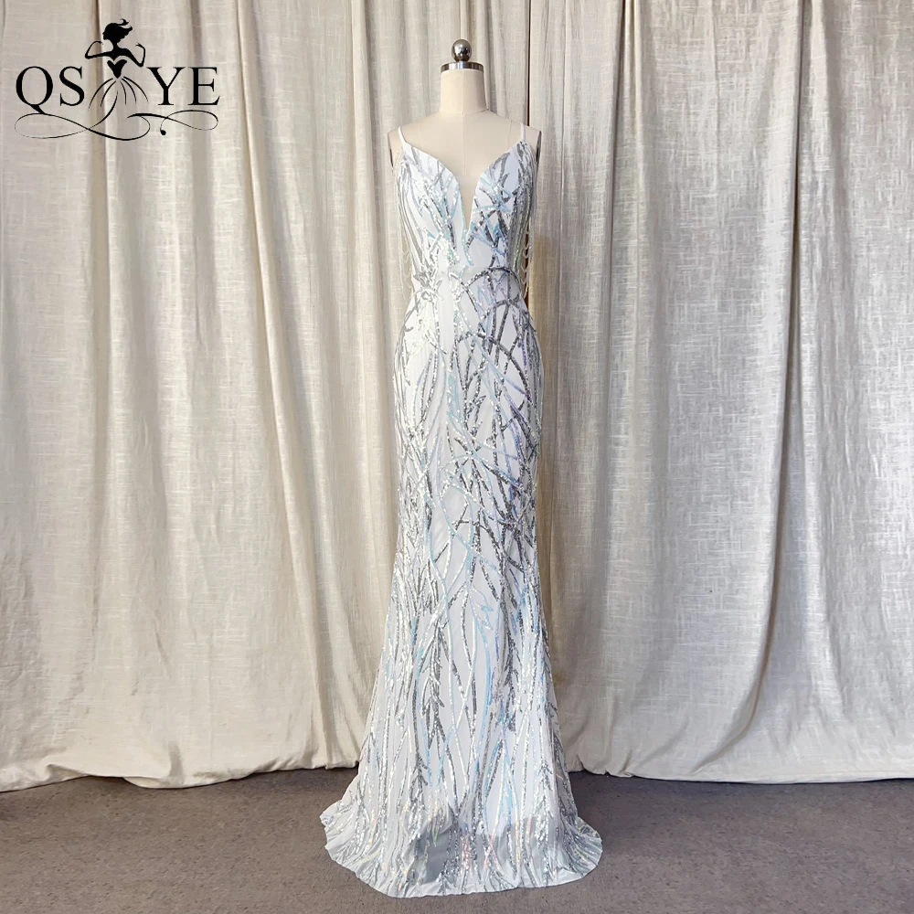 Белое Серебряное платье с блестками для выпускного вечера, длинное вечернее платье на тонких бретельках с V-образным вырезом, облегающее шикарное платье с бусинами и боковыми рукавами в стиле русалки
Белое Серебряное платье с блестками для выпускного вечера, длинное вечернее платье на тонких бретельках с V-образным вырезом, облегающее шикарное платье с бусинами и боковыми рукавами в стиле русалки