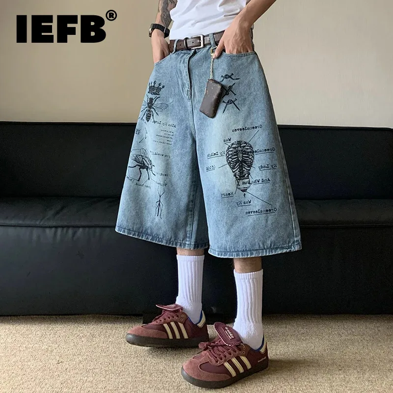 Джинсовые шорты IEFB мужские в американском стиле, уличная одежда, свободные джинсовые брюки до щиколотки, винтажная модная трендовая одежда, лето 2024, 24E1081 
Джинсовые шорты IEFB мужские в американском стиле, уличная одежда, свободные джинсовые брюки до щиколотки, винтажная модная трендовая одежда, лето 2024, 24E1081
