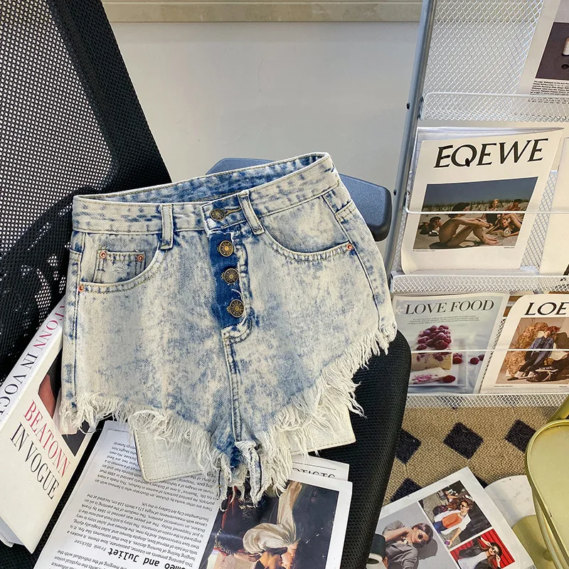 Korean Summer High Waist Single Breasted A-line Jeans Shorts Tassel Raw Edge Denim Shorts for Women
Korean Summer High Waist Single Breasted A-line Jeans Shorts Tassel Raw Edge Denim Shorts for Women