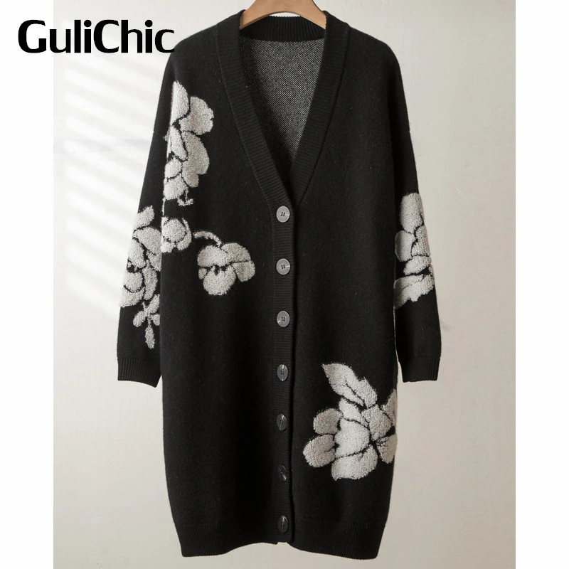 12.1 GuliChic Fashion Floral Jacquard Soft Comfortable Thicken Cashmere Long Cardigan Sweater
12.1 GuliChic Fashion Floral Jacquard Soft Comfortable Thicken Cashmere Long Cardigan Sweater