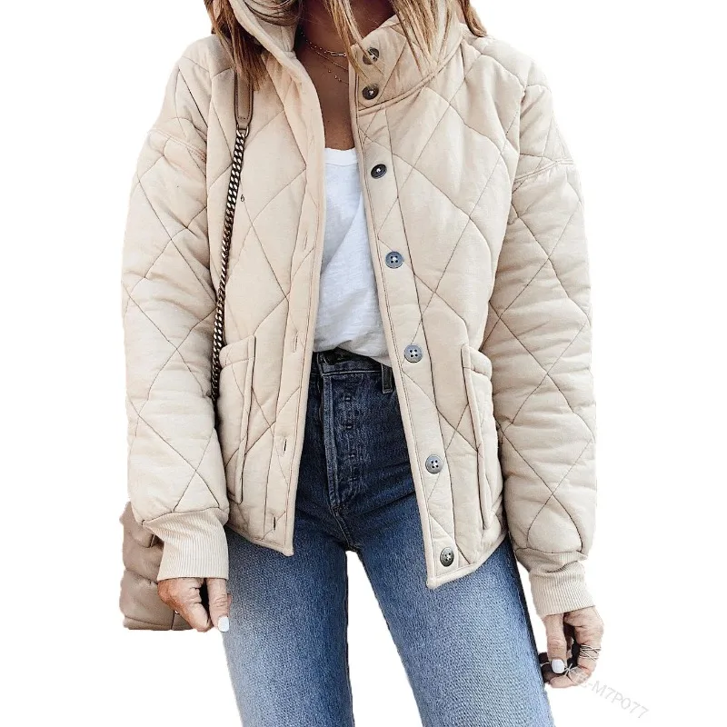 2023 Autumn Winter New Women's Stand Collar Solid Color Pocket Cotton Clothing Diamond Lattice Long Sleeve
2023 Autumn Winter New Women's Stand Collar Solid Color Pocket Cotton Clothing Diamond Lattice Long Sleeve