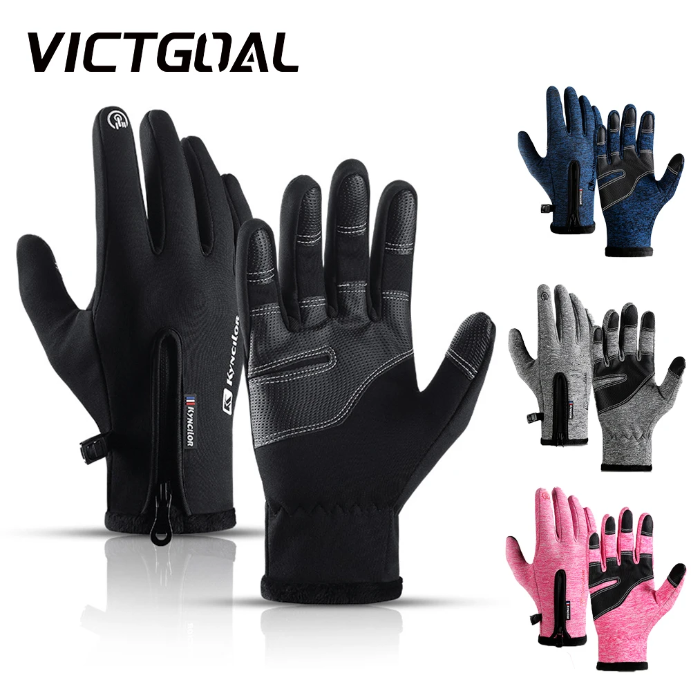 

Зимние перчатки VICTGOAL для мужчин и женщин, водонепроницаемые велосипедные перчатки с сенсорным экраном и молнией, Нескользящие теплые флисовые перчатки с подогревом