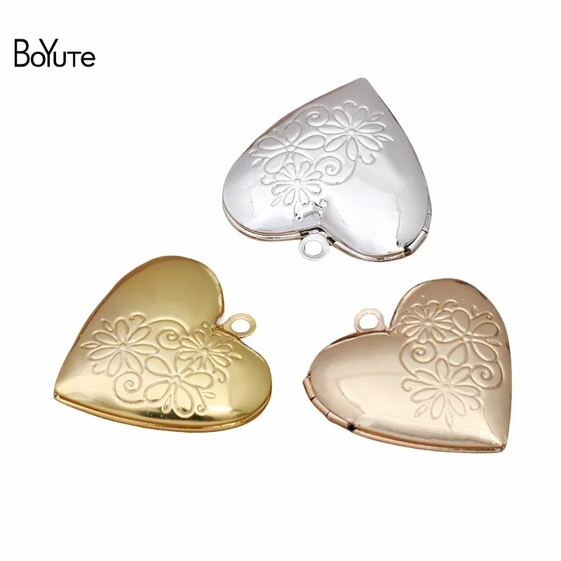

BoYuTe (10 Pieces/Lot) 25*7MM Metal Brass Flower Carved Heart Locket Open Photo Locket Pendant Wholesale