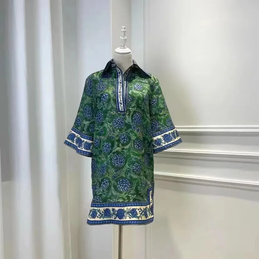 Spring new European and American style printed sagging loose fitting dress for women
Spring new European and American style printed sagging loose fitting dress for women