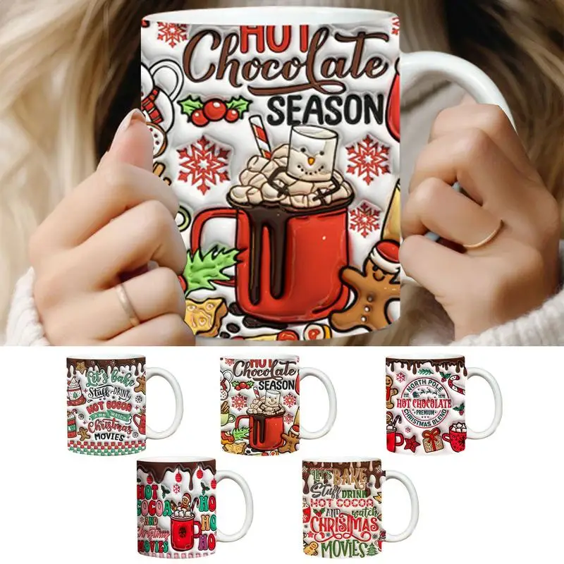 

3D Christmas Hot Cocoa Ceramic Coffee Cup 350ml Gingerbread Man Winter mug with Handle Funny Holiday tea cup multi drinkware