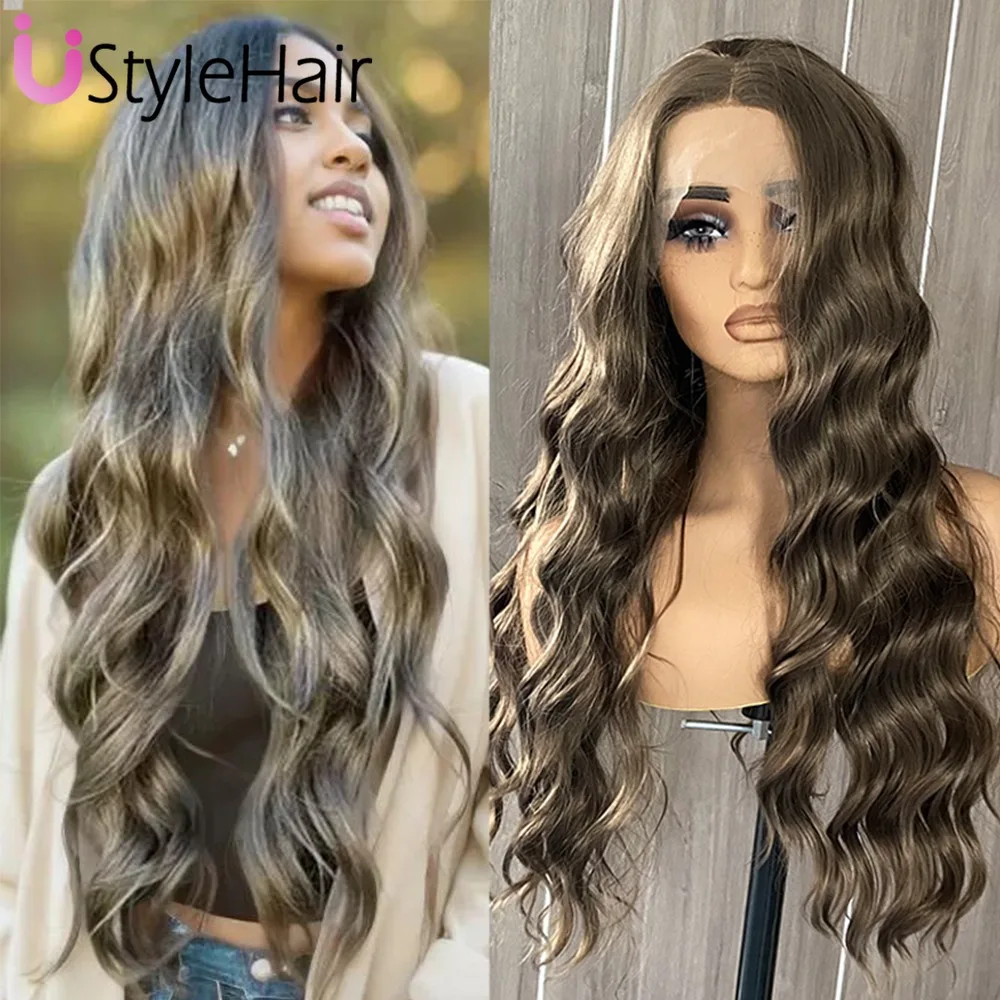 UStyleHair Brown Wig Lace Front Wig Synthetic Long Body Wave Wigs Heat Resistant Lace Wig Daily Used Cosplay Natural Hairline 1 S4e7f79d6c50f4d38a196e56392c9ff4cY