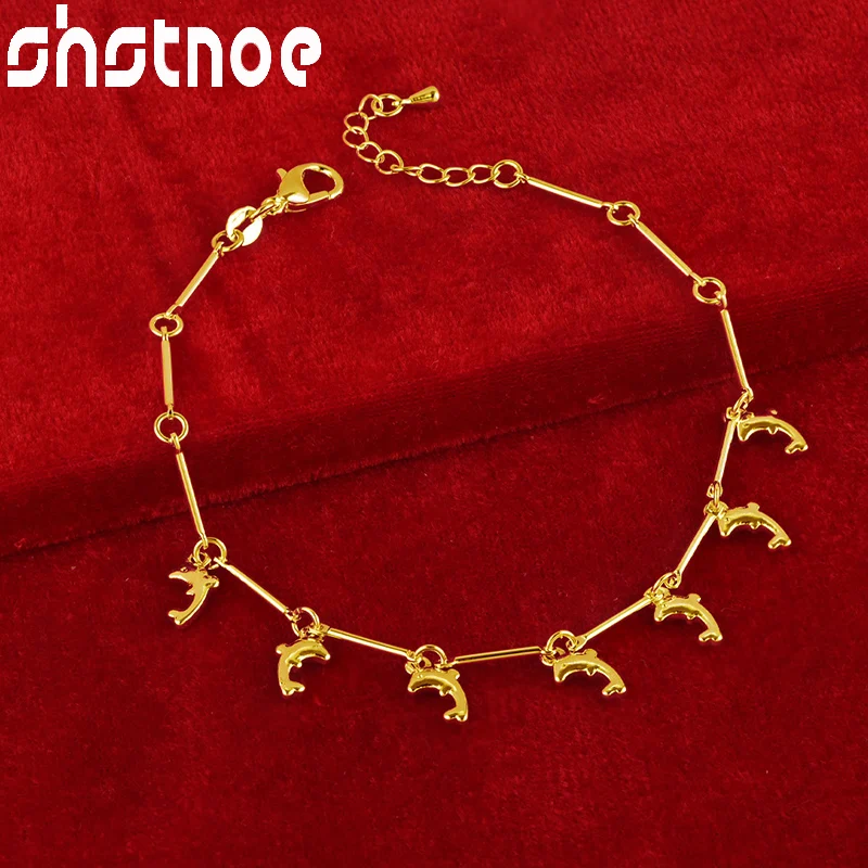 

SHSTONE 24K Gold Little Dolphin Bracelet For Woman Fashion Jewelry Lady Cute Hand Chain Wedding Party Birthday Bangles Gifts