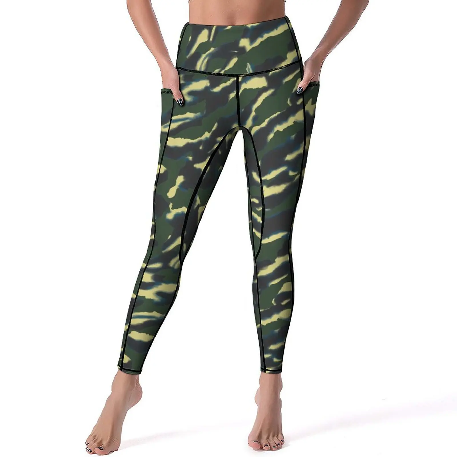 

Green Camo Yoga Pants Pockets Camouflage Print Leggings Sexy High Waist Sweet Yoga Sport Legging Stretch Printed Gym Leggins