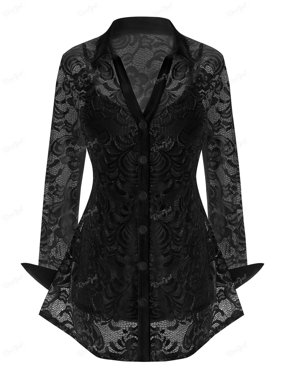 

ROSEGAL Women Blouse Set Lace Flower Sheer T-Shirt And Cami Vest Suits Balck Button Up V-Neck Tunic Strap Top Casual Clothes 5XL