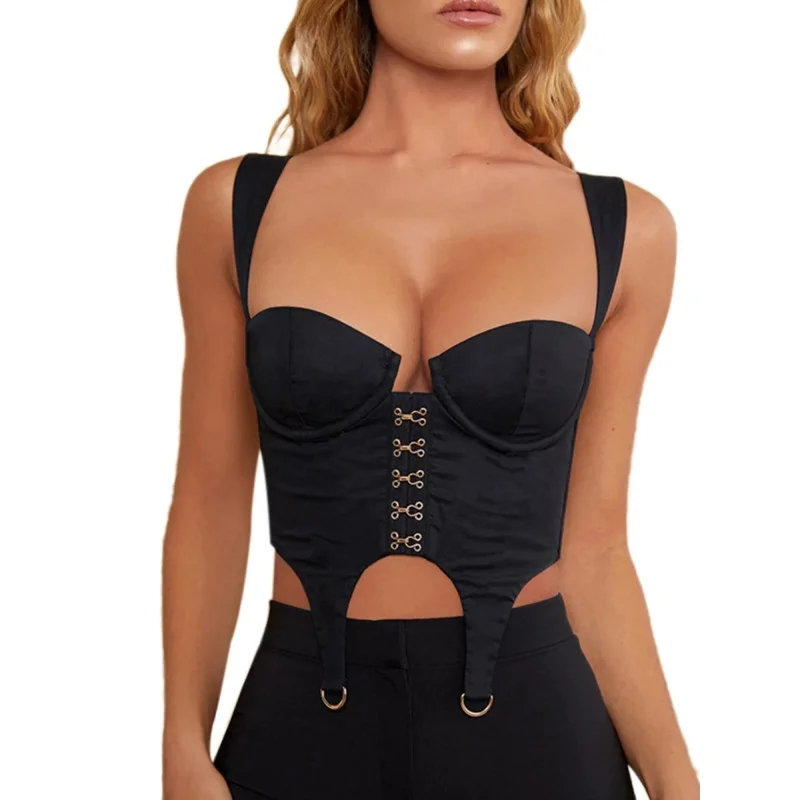 

Women Sexy Push Up Camisole Vest Tank Cami Top Sleeveless Strappy Lace Up Front Bustier Corset Crop Tops Clubwear