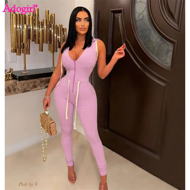 Adogirl Solid Hollow Out Lace Up Jumpsuit Front Zipper V Neck Sleeveless Hooded Skinny Overalls Women Casual Romper Outfits
Adogirl Solid Hollow Out Lace Up Jumpsuit Front Zipper V Neck Sleeveless Hooded Skinny Overalls Women Casual Romper Outfits