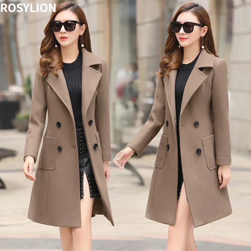 

Женское шерстяное пальто на пуговицах, коричневое или зеленое приталенное пальто с длинным рукавом, верхняя одежда в Корейском стиле для девушек на осень и зиму, 3xl, 4xl