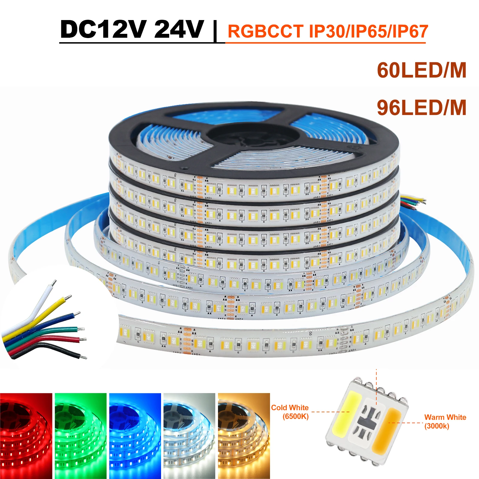 

Светодиодная лента 5 м 12 В 24 В SMD 5050 RGB CCT, 60 светодиодов 96 светодиодов/м, гибкое декоративное освещение IP30 IP65 IP67, водонепроницаемая светодиодная лента, фонарь