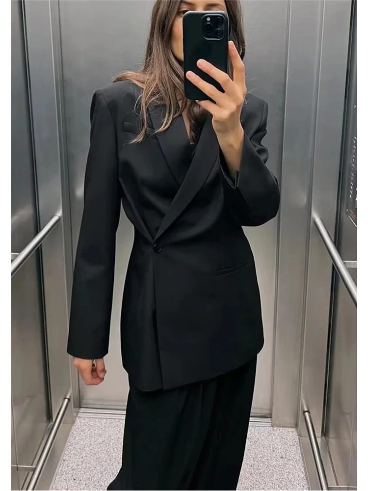 Ladies Streetwear Fashion One Button Black Asymmetrical Long Blazers Women's 2024 Spring New Casual Slim Jacket Outwear
Ladies Streetwear Fashion One Button Black Asymmetrical Long Blazers Women's 2024 Spring New Casual Slim Jacket Outwear
