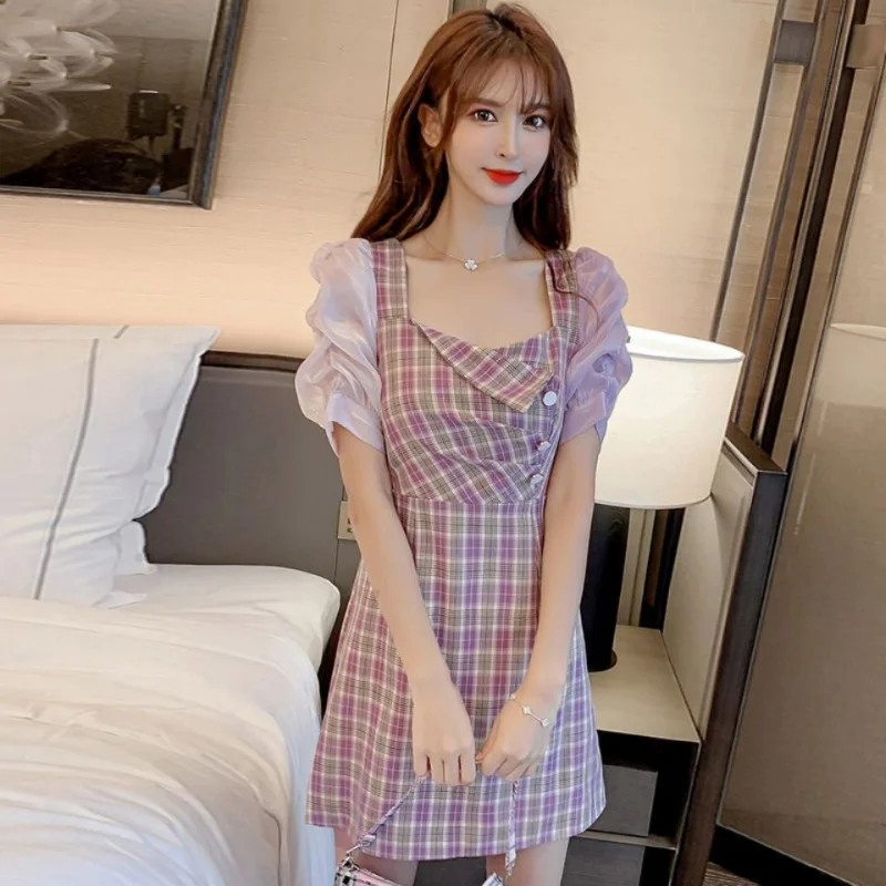 New Korean Edition Waist Style Chiffon Bubble Sleeve Dress Womens Casual Fashion Purple Plaid A-line Short Skirt Women Dresses
New Korean Edition Waist Style Chiffon Bubble Sleeve Dress Womens Casual Fashion Purple Plaid A-line Short Skirt Women Dresses