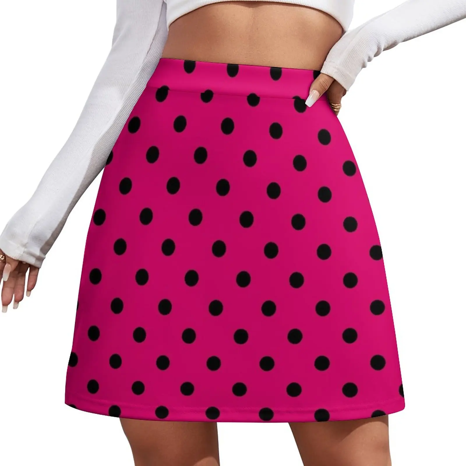 

Large Black on Dark Hot Pink Polka Dots Mini Skirt women's summer clothing 2023 Skirt shorts