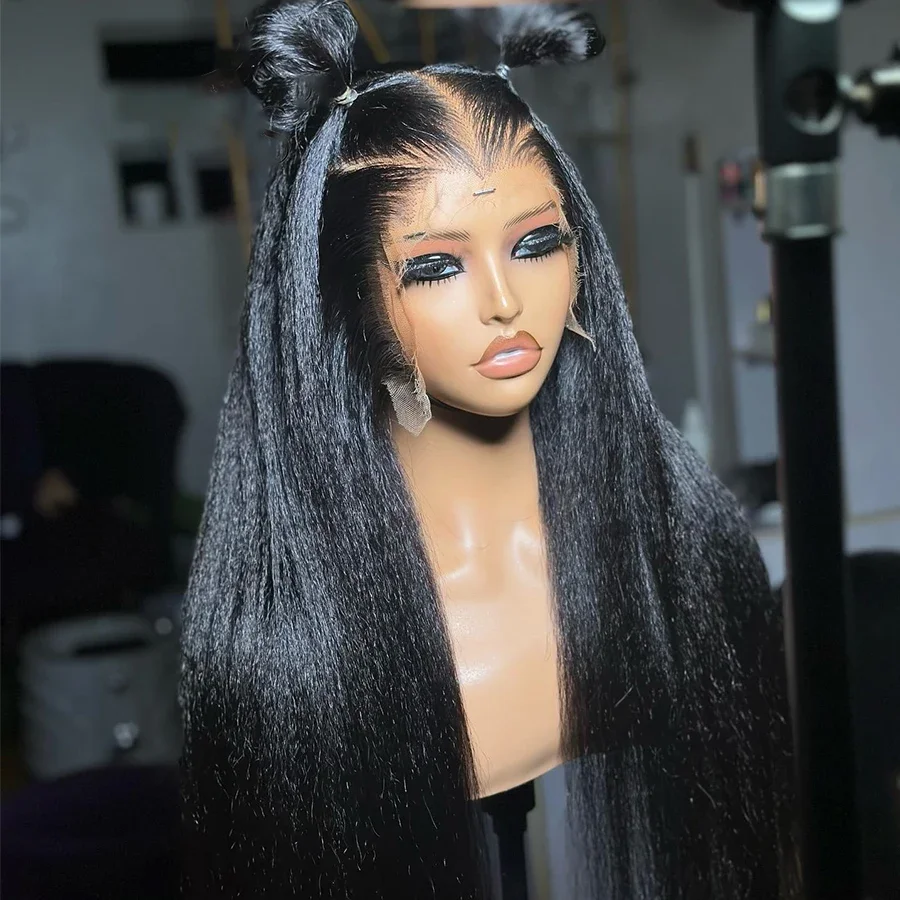 

Yaki Straight PrePlucked 180 Density Long 26inch Black Lace Front Wigs For Black Women With Babyhair Lace Frontal Wigs Black Wig
