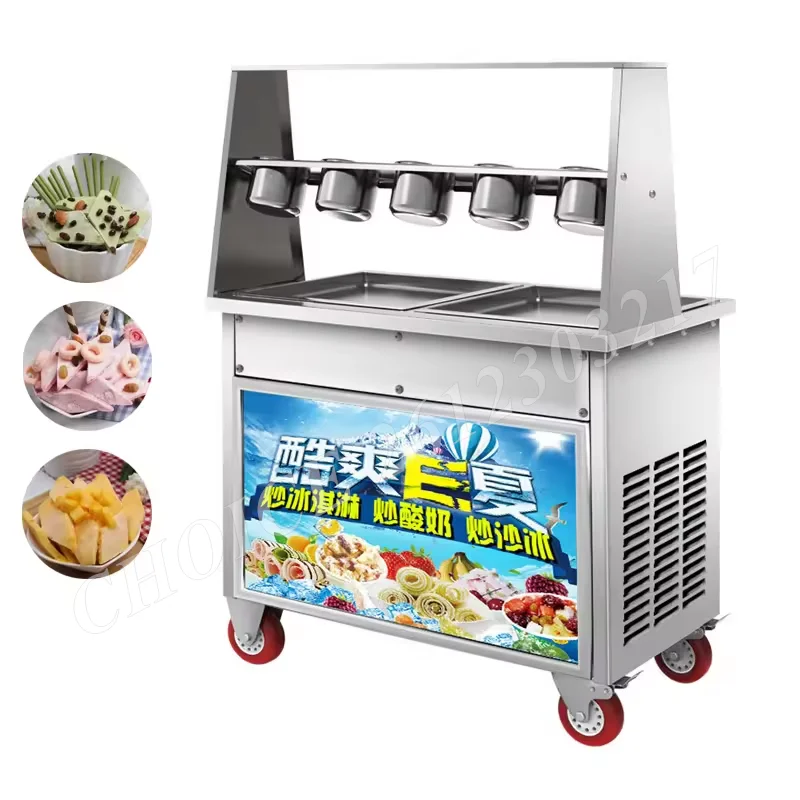 

Automatic Single Square Flat Pan Instant Thailand Rolled Ice Cream Making Thai Stir Fry Tawa Roller Fried Ice Cream Roll Machine