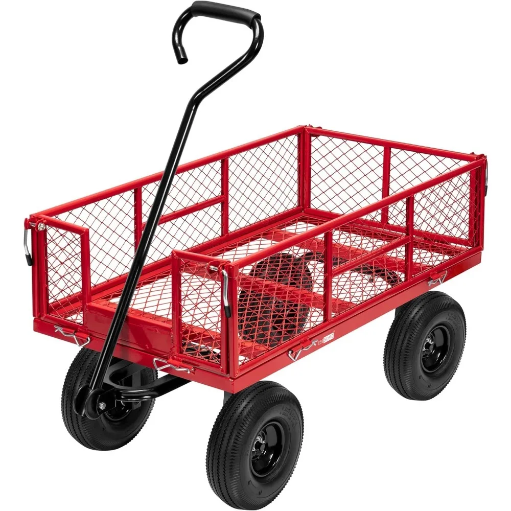 

Garden Cart, Heavy Duty 880 Lbs Capacity Mesh Steel Gardens Carts Folding Utility Wagon with Removable Sides, Garden Cart