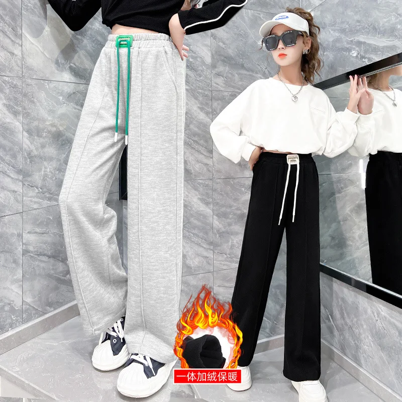 Wide-Leg Pants for Girls Fleece-Lined High Waist Straight Pants Children Loose Elastic Waist Loose Fit Trousers With Pockets
Wide-Leg Pants for Girls Fleece-Lined High Waist Straight Pants Children Loose Elastic Waist Loose Fit Trousers With Pockets