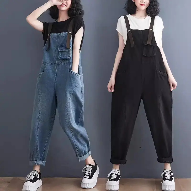 

Denim Suspender Pants For Women Korean Loose Fitting 2024 New Spring/Summer Jumpsuit Jeans Strap Overall Trousers K1005