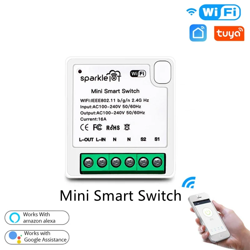 

Mini WiFi Smart Switch, 2-Way Control Timer, Wireless Switches, Tuya, Smart Life APP, Work with Alexa, Google Home, 16A