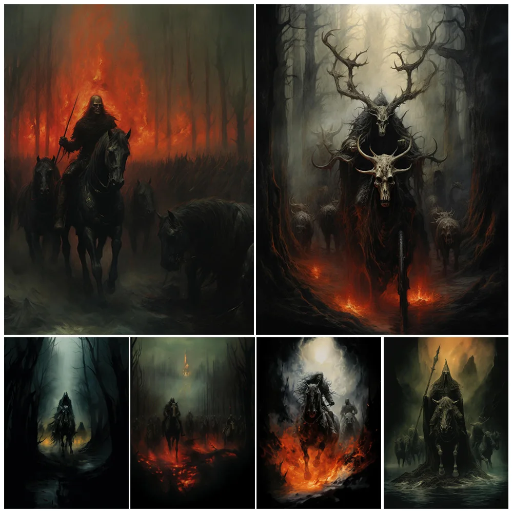 

An Army Of Knights From Hell Vintage Wall Art Canvas Painting Demon Zombie Knights Abstract Gothic Art Poster Print Home Decor