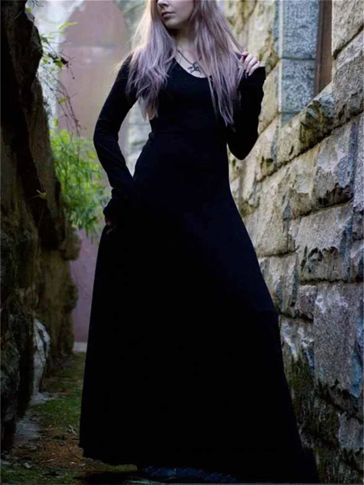 

2022 Vintage Victorian Gothic Witch Cosplay Black Dress Medieval Costume Long Sleeve Renaissance Palace Vampire Halloween Dress