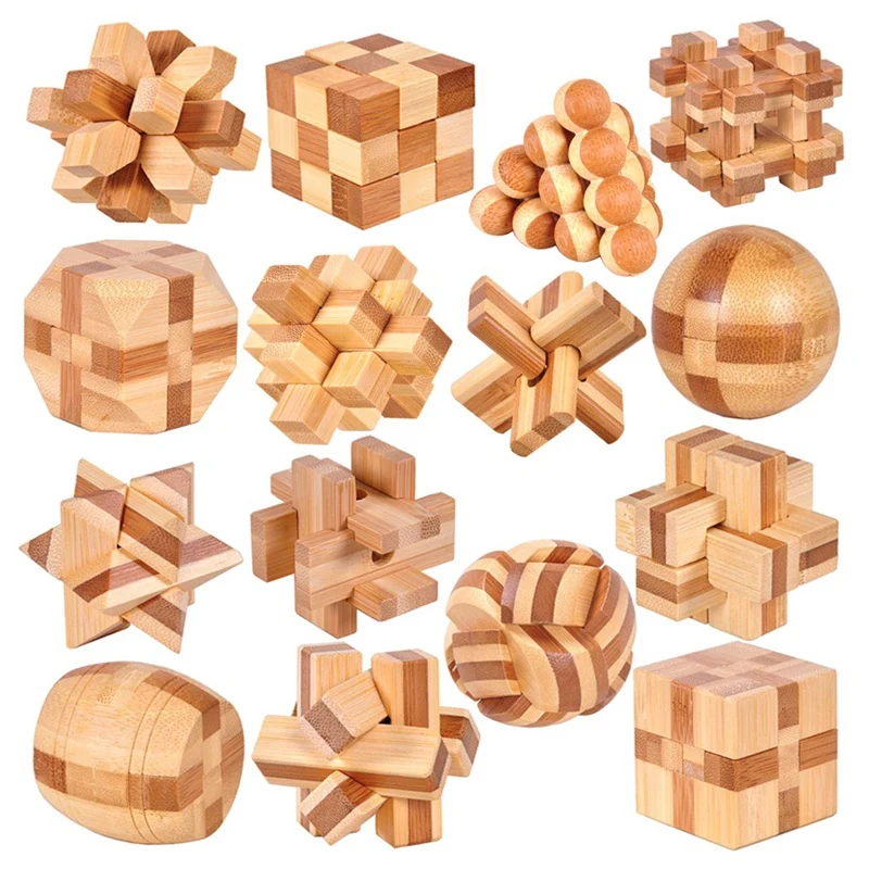 

15Styles/Set Small Lu Ban Lock IQ Brain Teaser Educational Toy For Kids Children Wooden Unlock Toys Adult Durable