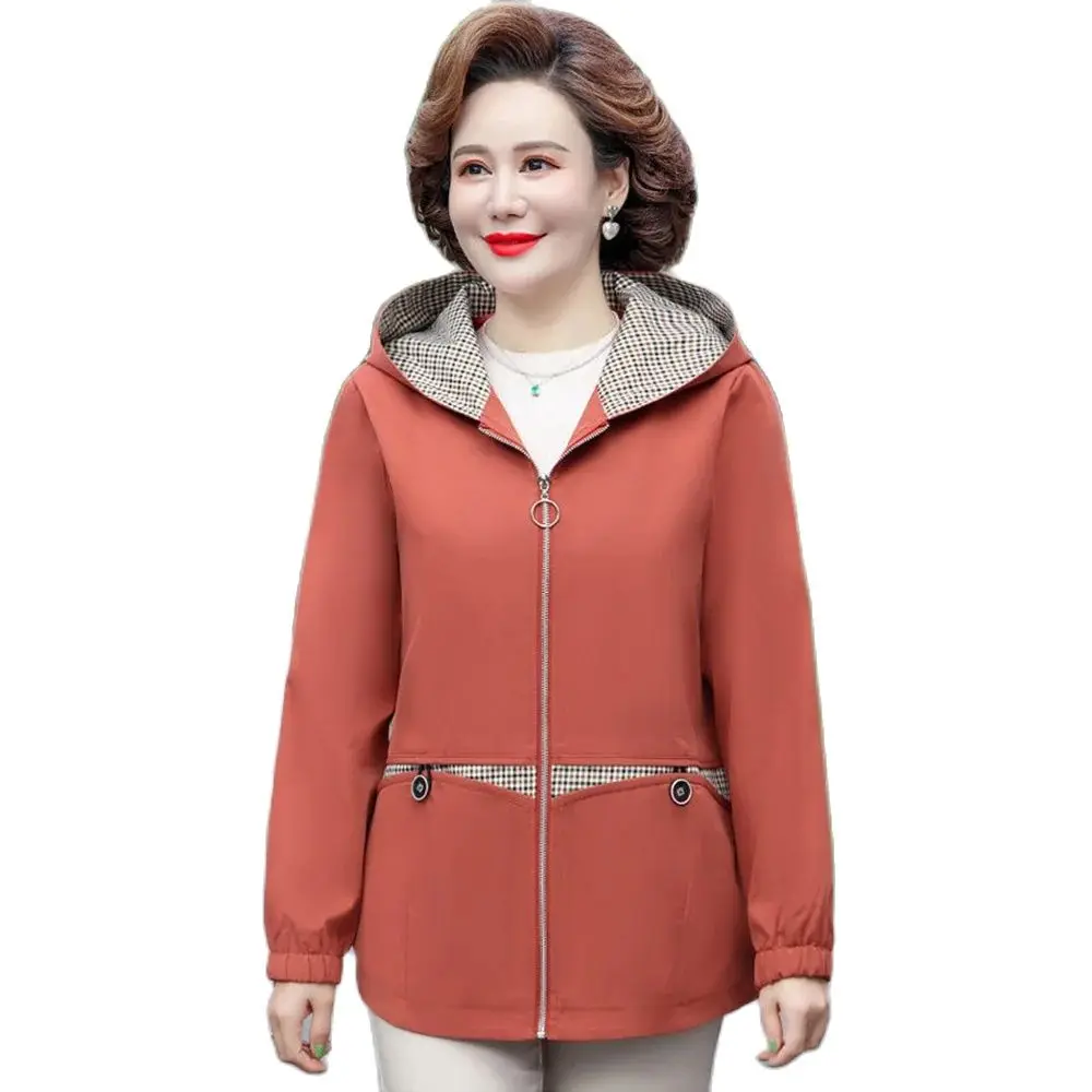 

2024 New Middle-aged Mom Western-style Thin Coat Large Size Fashion Women's Spring And Autumn Hooded Casual Trench Coat Tide 5XL