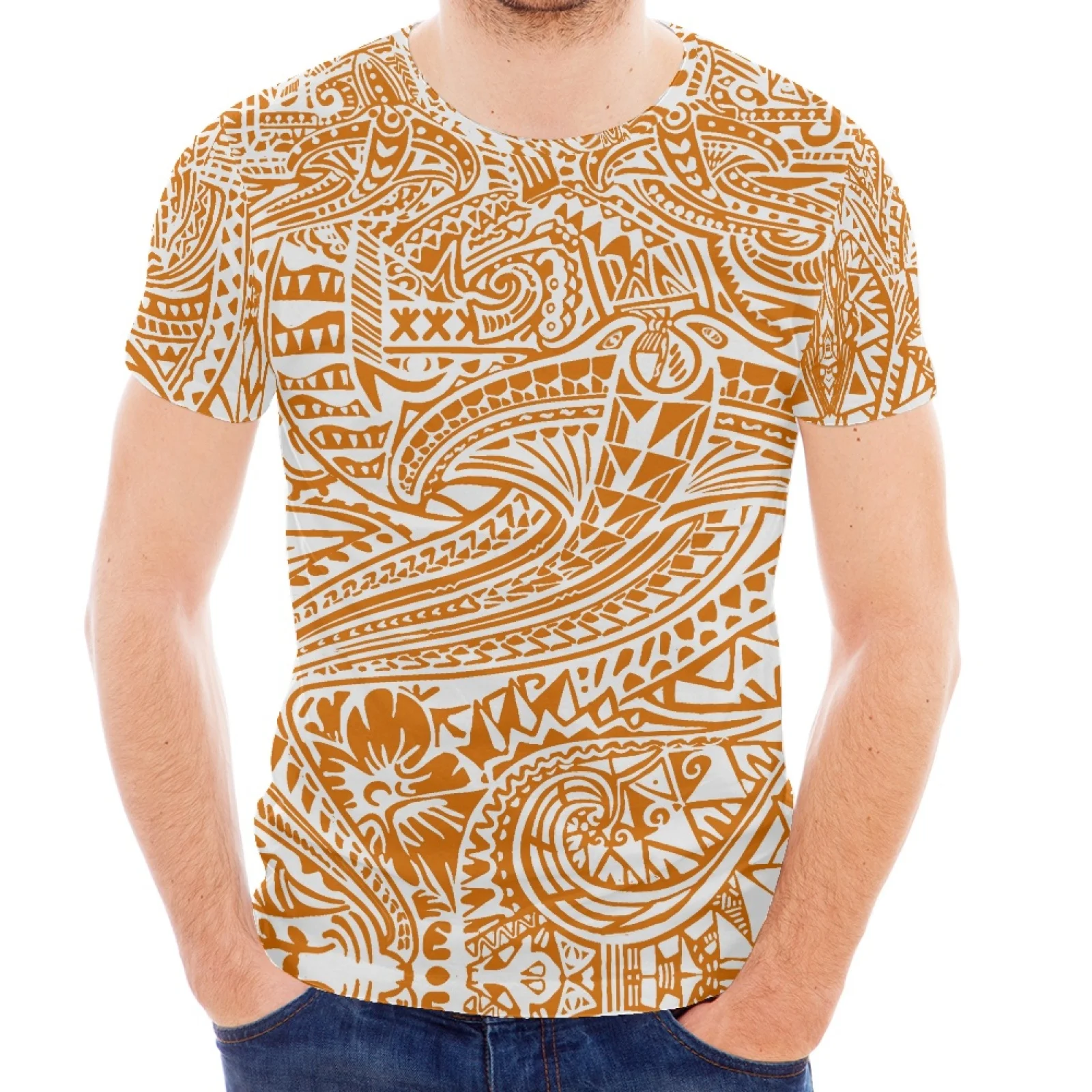 

Traditional Tattoo Polynesian Design Printed In Mens-Style Sailor Collar Short Sleeve Hawaiian Summer Sports Shirt Luxury