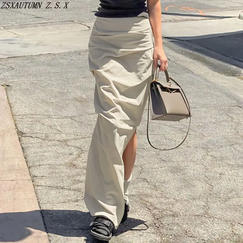 European American Street Pleated Minimalist Hip Hop Skirt Women's Split High Waist Skirt Vintage Fashion Slim Hip Wrap Skirts 
European American Street Pleated Minimalist Hip Hop Skirt Women's Split High Waist Skirt Vintage Fashion Slim Hip Wrap Skirts