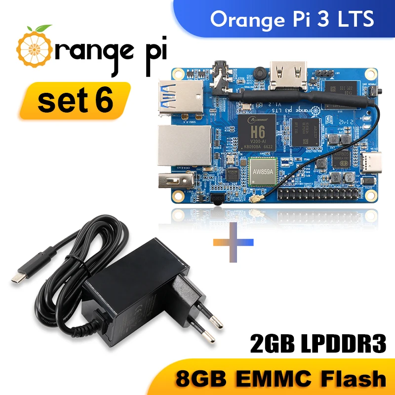 

Orange Pi 3 Lts + Type-C Power Supply Single Board Computer Allwinner H6 2GB RAM 8GB EMMC Support Android9.0 Ubuntu Debian OS