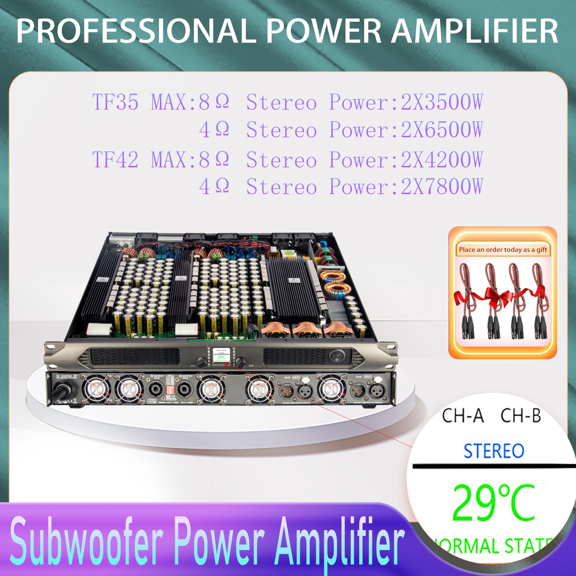 

Professional Power Amplifier 2x6500W Stereo Audio Preamplifier 1U Class D line Array Speaker Subwoofer Stage DJ Sound Amplifier