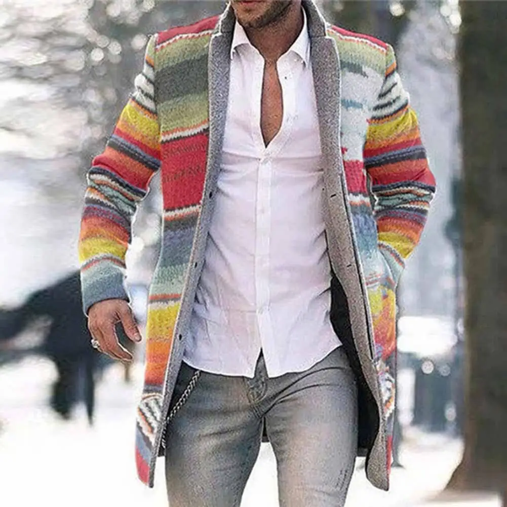

Yellow Stylish Men Rainbow Stripes Coat Autumn Jacket Fashion for Outdoor