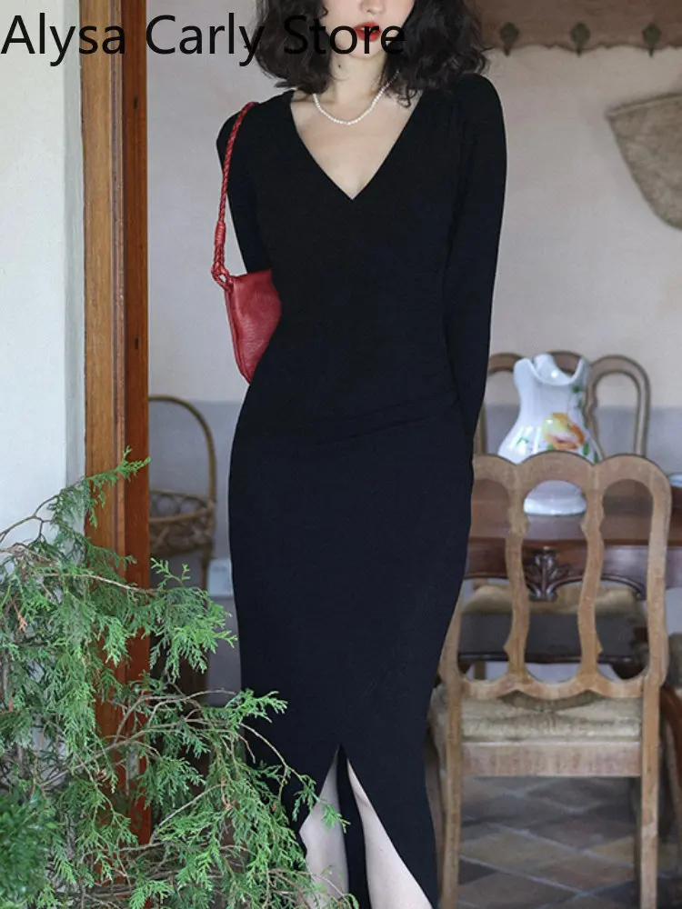 2022 Autumn V-neck Knitting Split Dress Women Elegant Vintage Asymmetrical Long Bodycon Dress Ladies Chic Korean One Piece Dress
2022 Autumn V-neck Knitting Split Dress Women Elegant Vintage Asymmetrical Long Bodycon Dress Ladies Chic Korean One Piece Dress