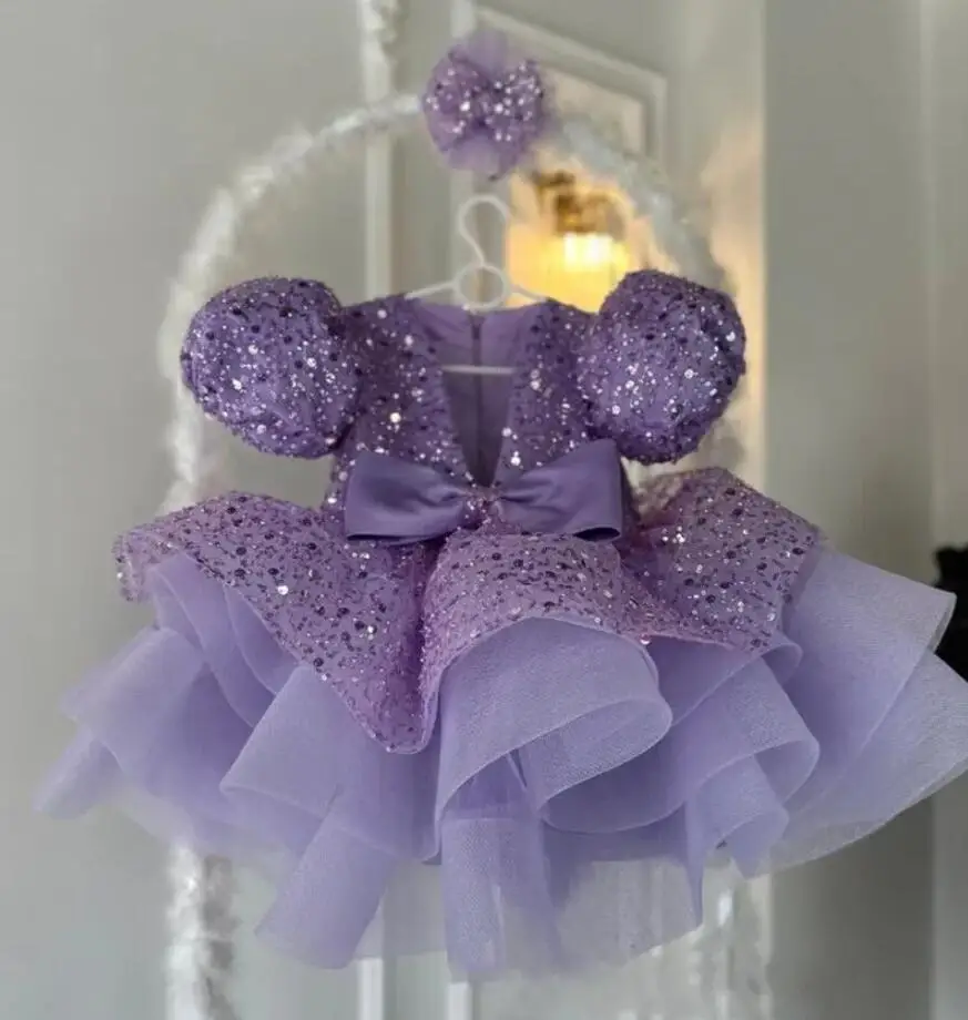 

New Coming Baby Girl 1st Birthday Outfit Lolita Tutu Dress Mother's Day Gift Flower Girl Dress First Communion Gown with Bow